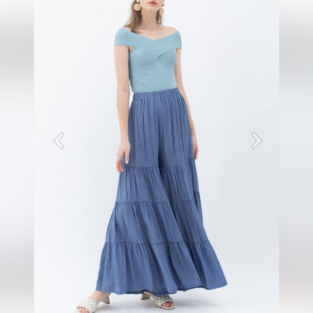 CHICWISH SUNNY DAYS WIDE-LEG PANTS IN NAVY M/L - Picture 3 of 16